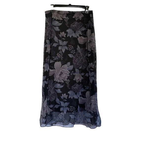 Y2K 90s VENUS Black Blue Floral Sheer Chiffon Maxi Skirt Fairy Grunge L - Picture 14 of 14